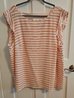 LOFT Cream and Orange Striped Sleeveless Shell Top